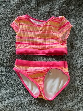 art class Pink & Yellow Stripe Two-Piece Swim Set